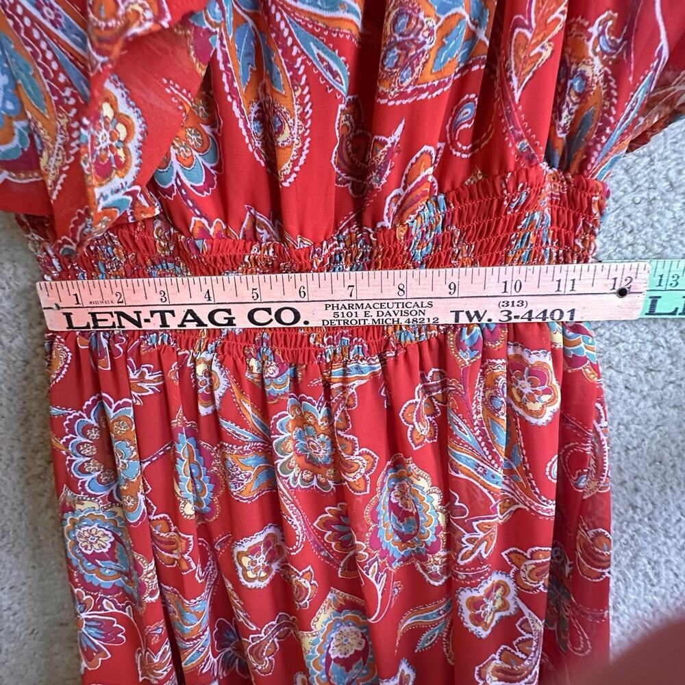 Rabbit Rabbit Rabbit Red Paisley Off Shoulder Boho Prairie Maxi Dress 6 - Picture 14 of 16